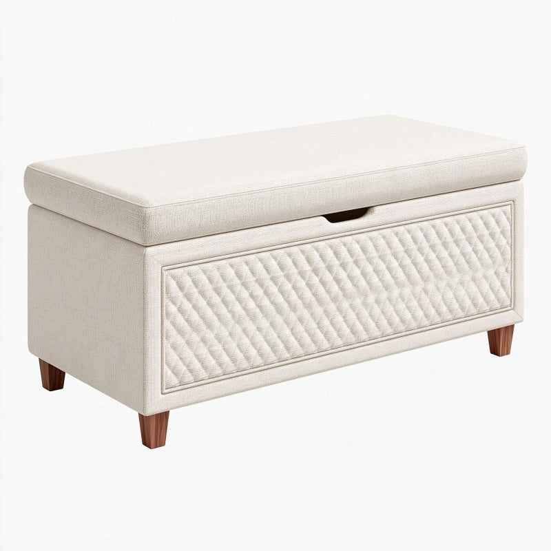 Panca contenitore 100 x 40 x 48 cm in tessuto beige con seduta imbottita trapuntata