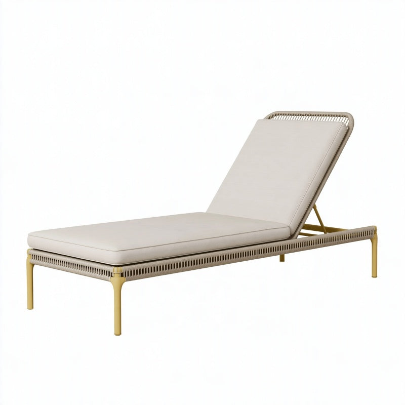 Lettino prendisole 200 cm x 70 cm in metallo beige e oro con schienale reclinabile