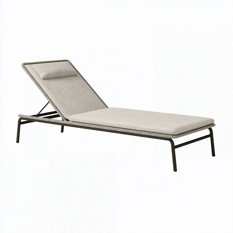 Lettino prendisole da esterno 200 x 70 x 80 cm in tessuto beige con struttura in metallo reclinabile