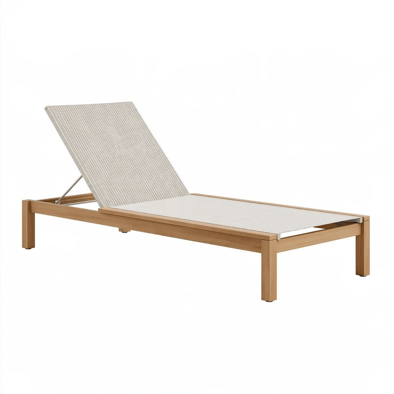 Lettino prendisole 200 x 70 cm in legno naturale e tessuto beige - schienale reclinabile da esterno