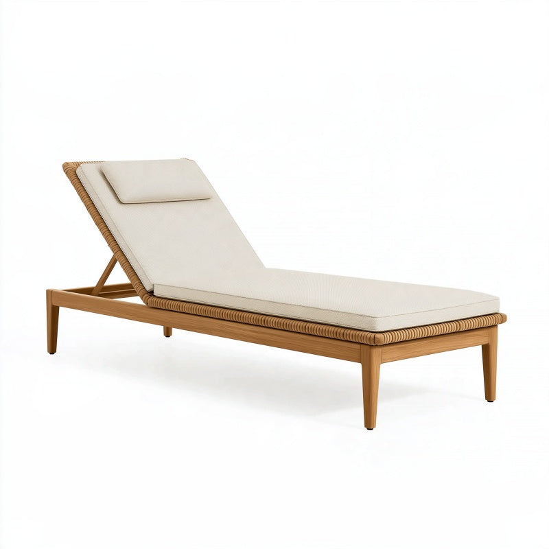 Lettino prendisole da esterno 200 x 70 cm in legno marrone con rivestimento beige reclinabile