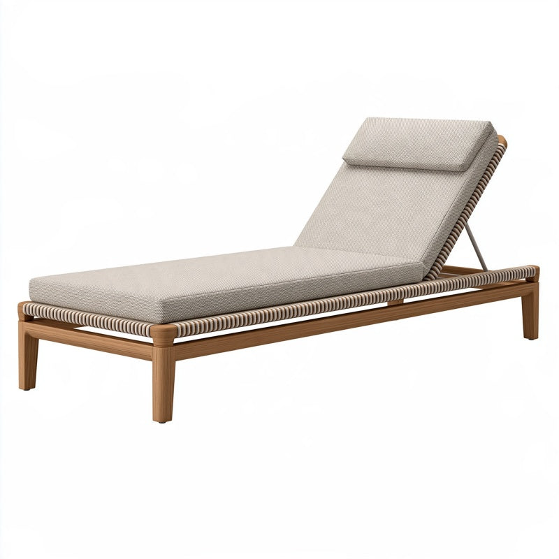 Lettino prendisole 200 x 70 x 85 cm in legno marrone e corda beige con schienale regolabile