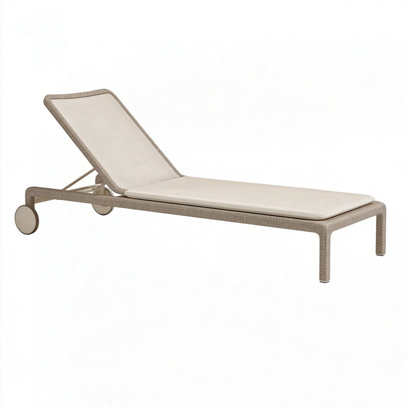Lettino prendisole 200 x 70 cm in alluminio e fibra sintetica beige - schienale regolabile con ruote