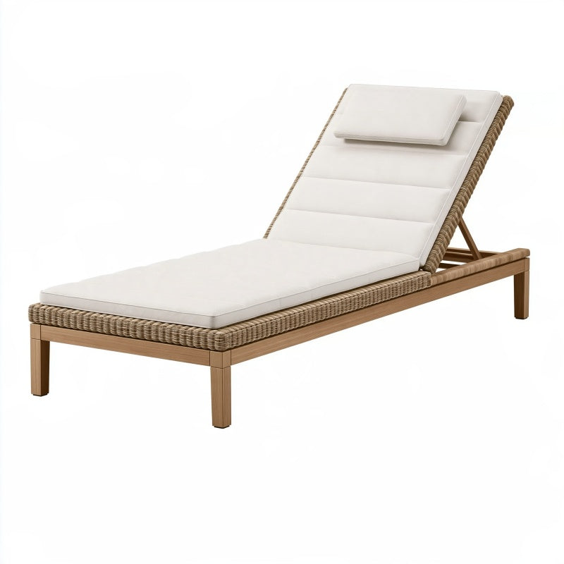 Lettino prendisole 200 x 65 cm in legno e intreccio sintetico beige regolabile da esterno
