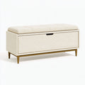Panca contenitore 120 x 45 x 50 cm in tessuto avorio con seduta imbottita stile moderno