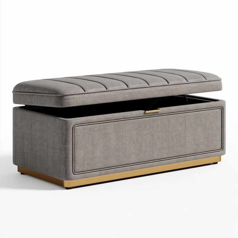 Panca contenitore 120 x 45 x 48 cm in tessuto grigio con seduta imbottita stile moderno
