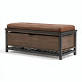 Panca contenitore 100 x 40 x 50 cm in effetto pelle marrone e metallo nero per ingresso stile industriale