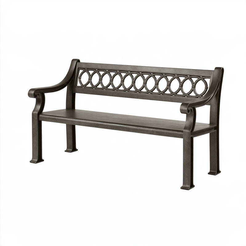 Panchina da giardino 122 x 61 x 86 cm in metallo marrone scuro con braccioli stile classico