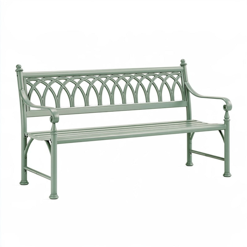 Panchina da giardino 150 cm in metallo verde salvia - seduta a 3 posti stile classico
