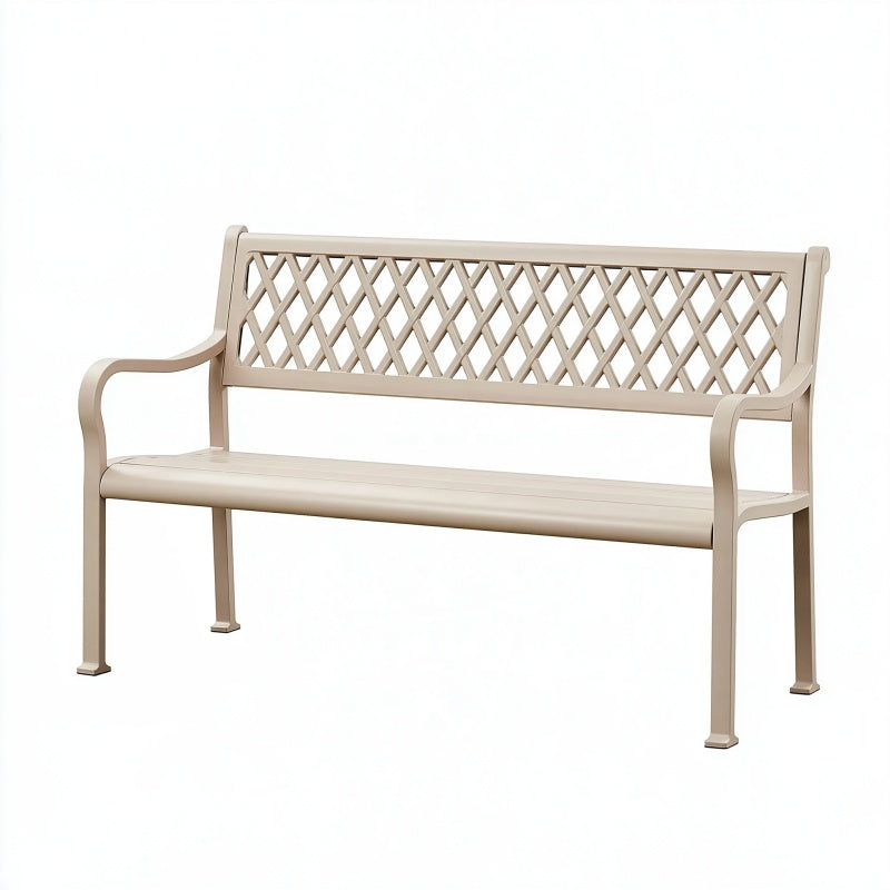 Panchina da giardino 122 x 60 x 90 cm in metallo beige con schienale a griglia