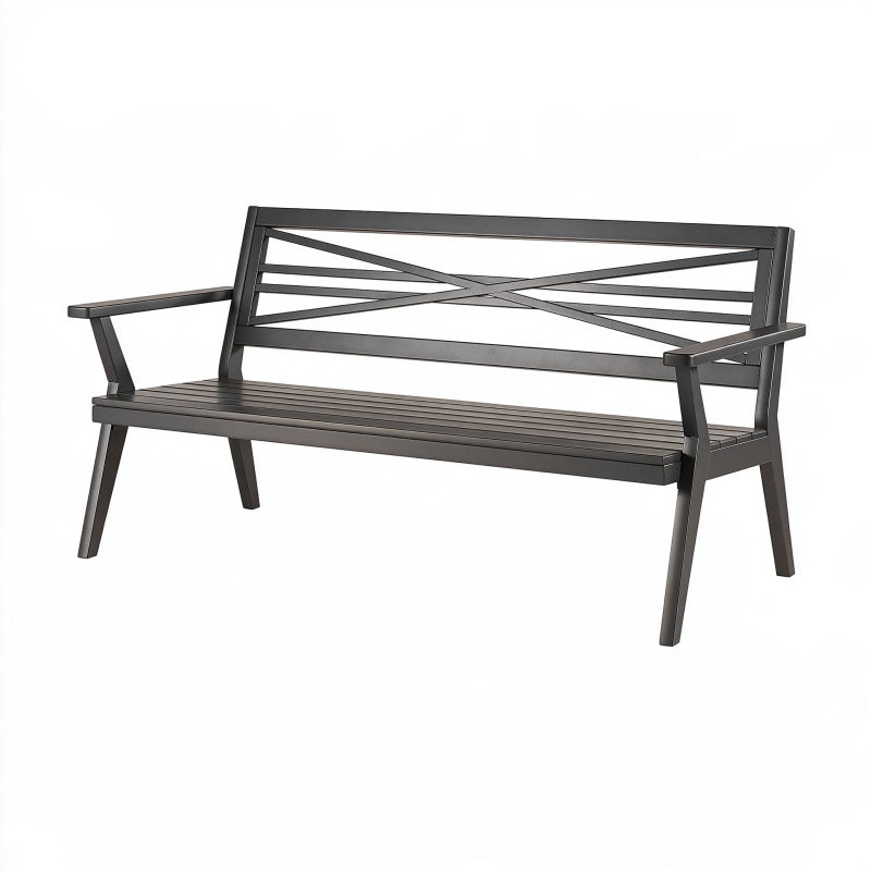 Panchina da giardino 122 x 61 x 88 cm in metallo grigio scuro con schienale incrociato
