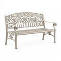 Panca da giardino 120 cm in metallo beige stile classico con braccioli