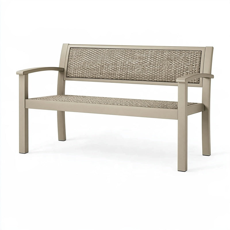 Panca da giardino 120 x 60 x 85 cm in metallo e intreccio sintetico beige - stile moderno con braccioli