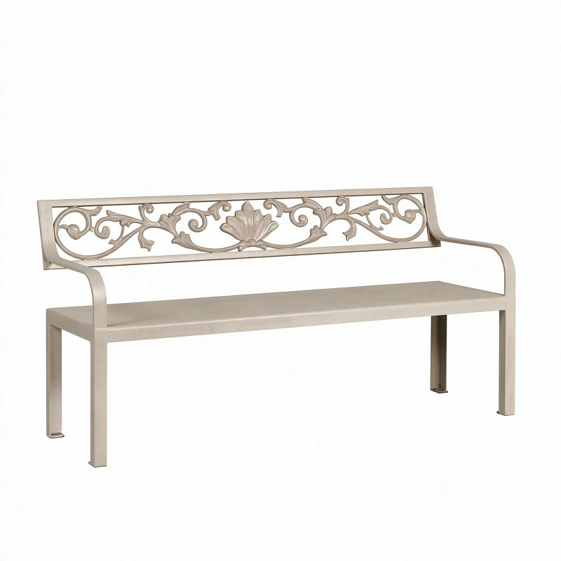 Panchina da giardino 122 x 60 x 88 cm in metallo beige con schienale decorativo