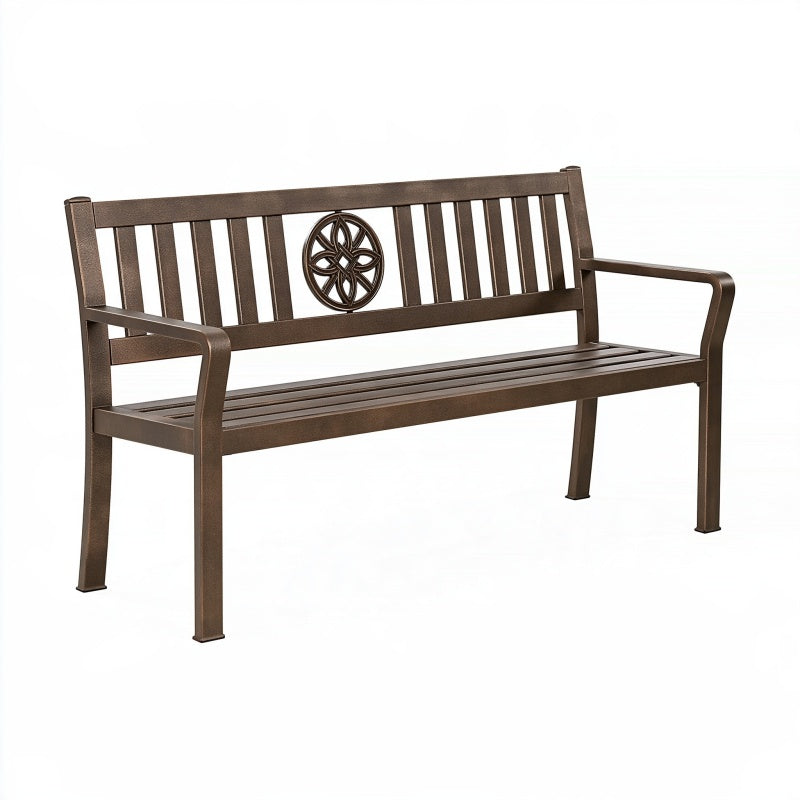Panchina da giardino 125 x 60 x 90 cm in metallo marrone - seduta a 2 posti con schienale
