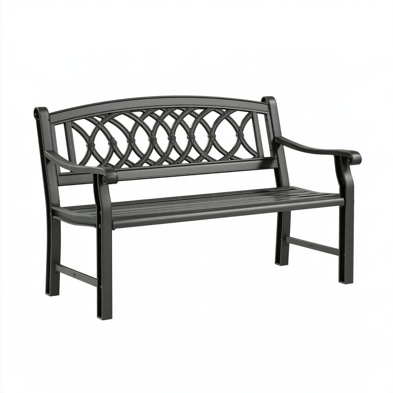 Panca da giardino 127 x 61 x 88 cm in metallo nero con schienale decorativo