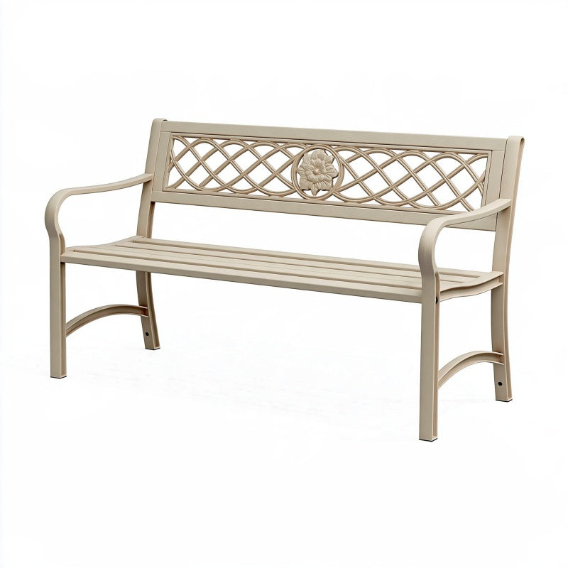 Panchina da giardino 120 x 60 x 90 cm in ferro beige - seduta da esterno classica