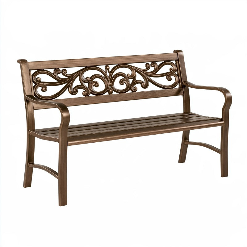 Panchina da giardino 122 x 62 x 88 cm in metallo bronzo stile classico a due posti