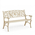 Panca da giardino 150 x 60 x 90 cm in metallo avorio - schienale decorativo con braccioli