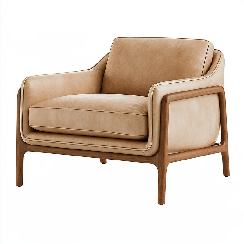 Poltrona 90 x 88 x 82 cm in similpelle beige con struttura in legno stile moderno