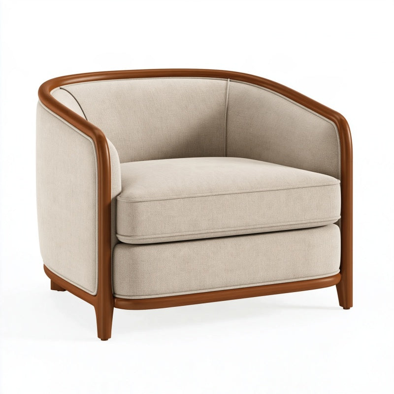Poltrona 80 x 76 x 76 cm in tessuto beige e legno marrone - stile moderno
