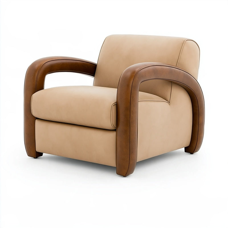 Poltrona 85 x 78 x 82 cm in similpelle beige e marrone - seduta imbottita stile moderno