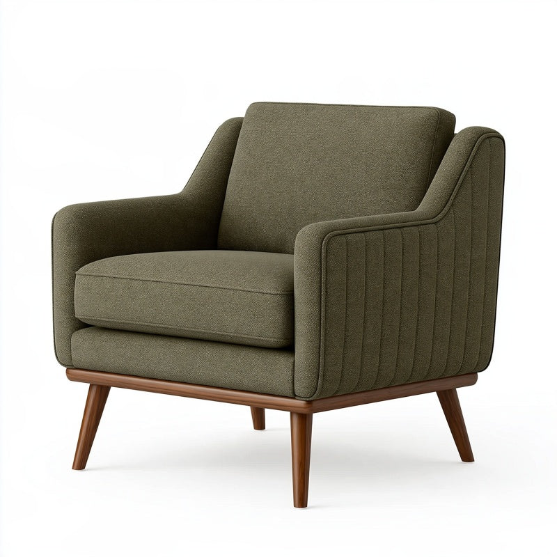 Poltrona 85 x 82 x 88 cm in tessuto verde oliva con piedi in legno stile moderno