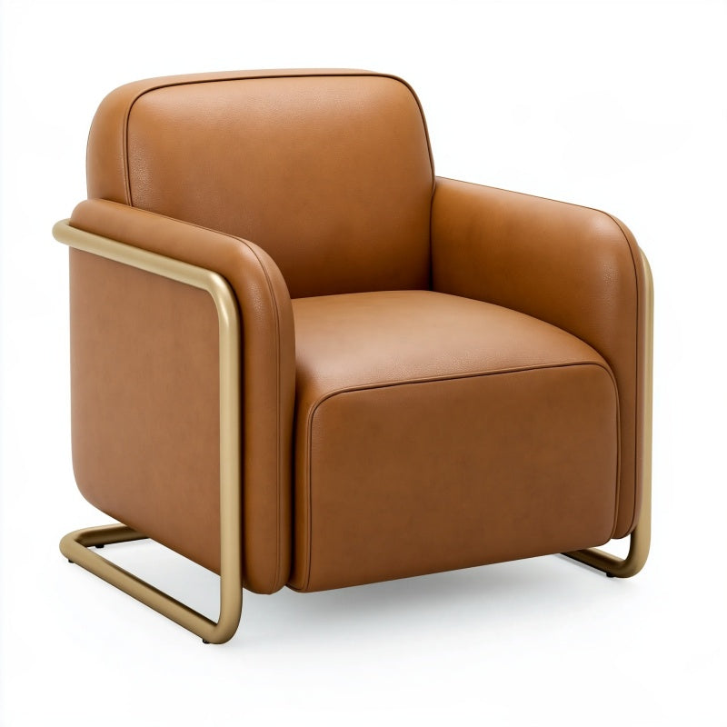 Poltrona 85 x 82 x 78 cm in similpelle cognac con struttura in metallo dorato - stile moderno