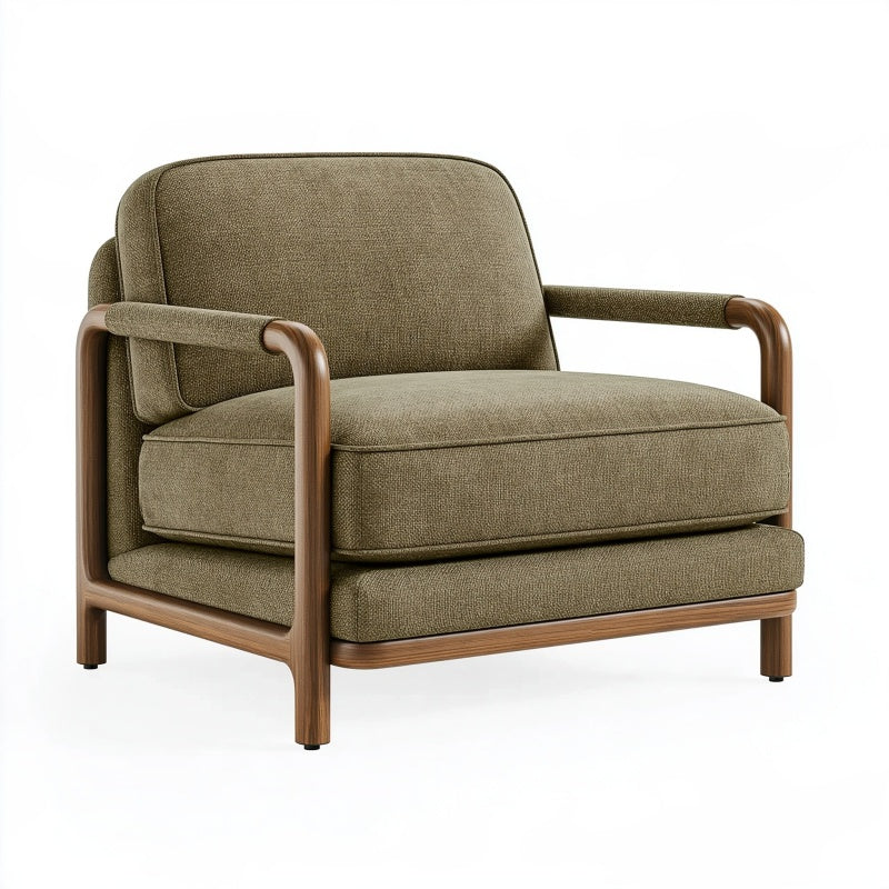 Poltrona 82 x 86 x 82 cm in tessuto verde oliva e legno - stile moderno