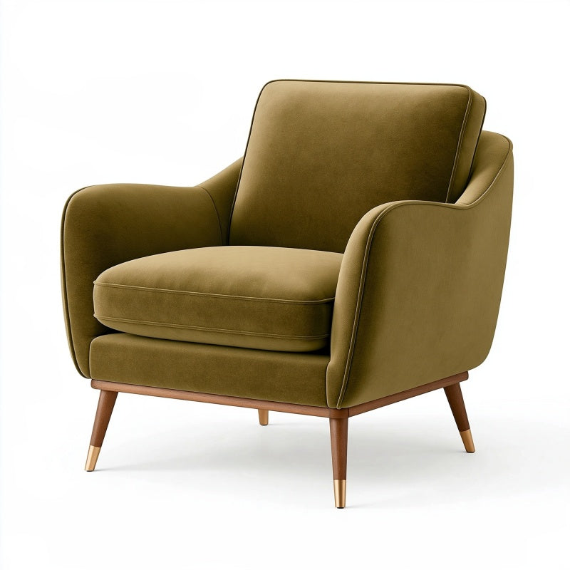 Poltrona 85 x 82 x 88 cm in tessuto verde oliva con gambe in legno stile moderno