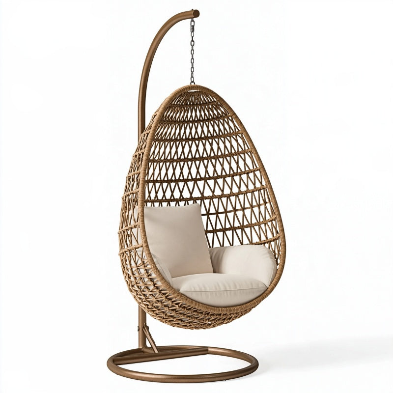Poltrona sospesa 105 x 105 x 195 cm in rattan marrone con supporto in metallo