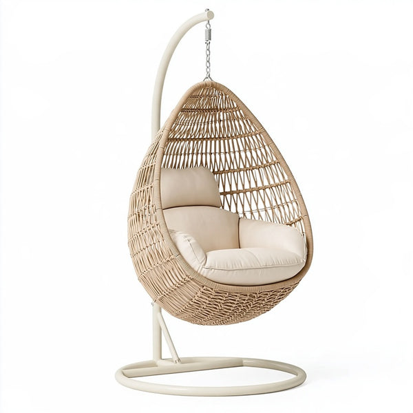 Poltrona sospesa 105 x 105 x 195 cm in fibra intrecciata beige con supporto in metallo stile bohémien