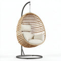 Poltrona sospesa 105 x 105 x 195 cm in fibra intrecciata beige con supporto in acciaio per interno